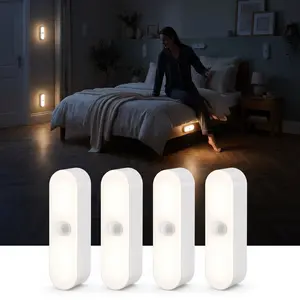 4PCS Rechargeable Magnetic Motion Sensor Wall Light, USB Charging 2-Color Dimmable LED Spotlight, Wireless Stick-On Auto Induction Wall Lamp, No Wiring Easy Install Ambient Lighting for Bedroom, Living Room, Corridor, Stairway, Closet, Cabinet