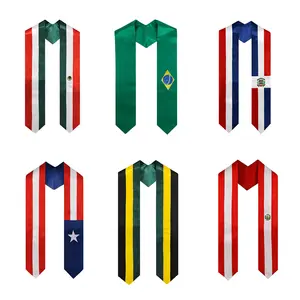 Country Flag Graduation Stole Embroidery Sash for Study Abroad International Students Class off 2026 Silky Satin Cape Shawl