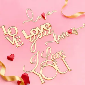 3pcs/15pcs Gold Acrylic Valentine's Day Romantic Love Heart Shaped Cake Topper for Valentine's Day Wedding Party Cake Decoration Supplies Ornaments