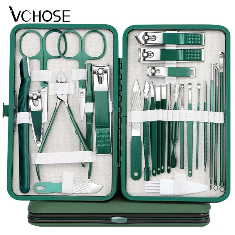 Stainless Steel Nail Clipper Set with PU Leather Storage Box, 24/26pcs Professional Multi-functional Manicure Tools, Nail Tools for Home & Travel, Nai