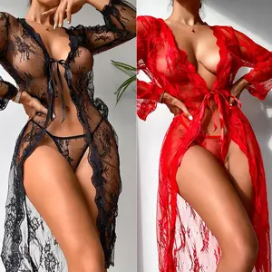 Womens Sexy Robe Lingerie Long Sleeve Nightgwon Long Nightdress Cover Up Kimono