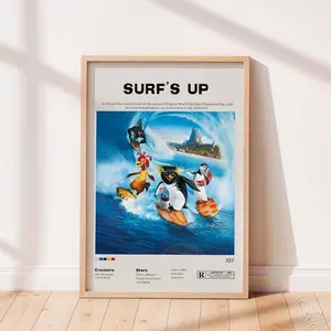 Surf's Up 2007 Movie Poster, Ash Brannon, Chris Buck Movie, Shia LaBeouf, Zooey Deschanel, Minimalist Art