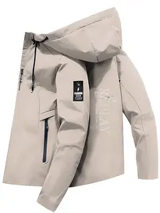 Men's Fashion Jacket with Replay Logo, Stylish Zipper Pockets, Casual Hooded Design, Spring & Fall Wear, Polyester Material, Fitted Style