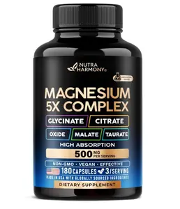 Magnesium Supplement - 5 in 1 Complex | Glycinate | Citrate | Malate | Taurate | Oxide - for Women & Men - Stress, Muscle & Heart Support - Vegan, Natural, Non-GMO - 180 Capsules, 2 Month Supply