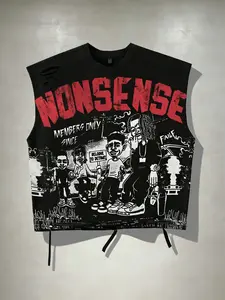 Men's Casual Fashion Streetwear Ripped Graphic Tee, Punk Rock Party Jesus Letter Print Cut Out Loose Sleeveless Vest, Spring Summer Fitted Top, Menswear