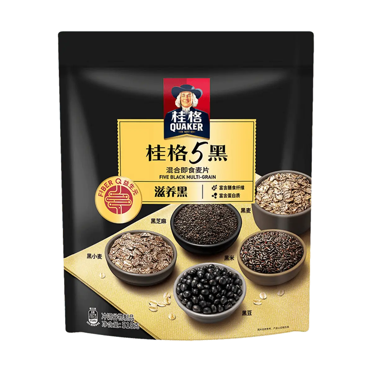 Quaker 5 Black Grains Instant Oatmeal Cereal - Nutritious Breakfast with Dietary Fiber & Protein, 518g