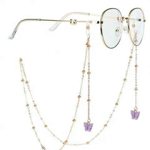 Women's Fashionable Eyewear Accessory - Beaded Glasses Chain & Lanyard with Elegant Butterfly Accent, Decorative Element for Casual Wear, Quick Style Boost Accessories for Female