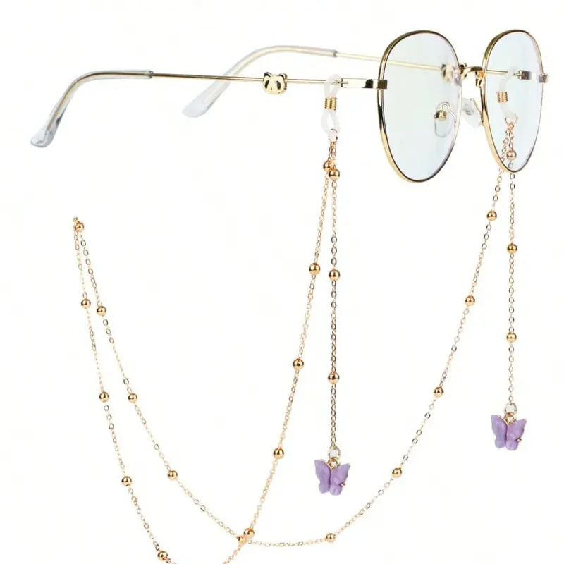 Women's Fashionable Eyewear Accessory - Beaded Glasses Chain & Lanyard with Elegant Butterfly Accent, Decorative Element for Casual Wear, Quick Style Boost Accessories for Female