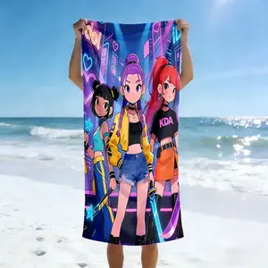 Kpop Neon Gaming Idol Girl Group Beach Towel, Flat Print, Cyberpunk Fashion Design, Lightweight Soft Quick Dry