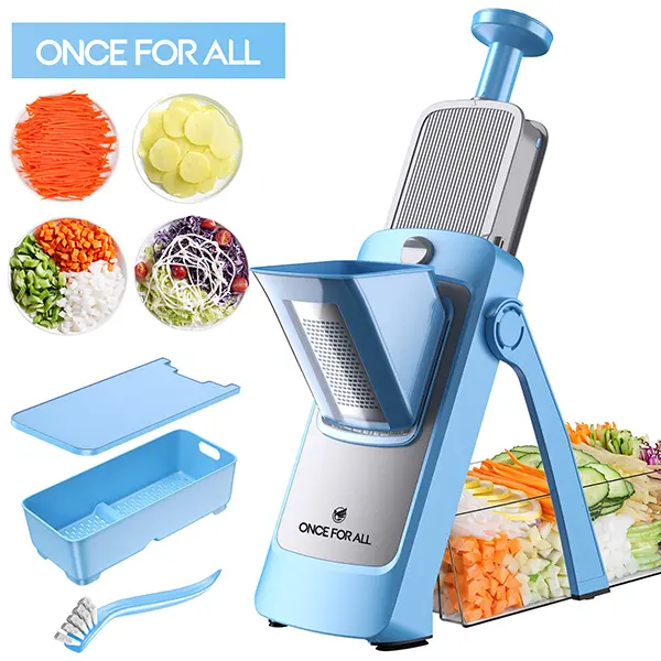 ONCE FOR ALL JS04 Multi-Functional Kitchen Vegetable Chopper - Mandoline Slicer, Dicer, Rotating Grater, Safe Hand Protection, Multifunction Potato Chippers, Essential Countertop Household Gadget, Ideal Gift