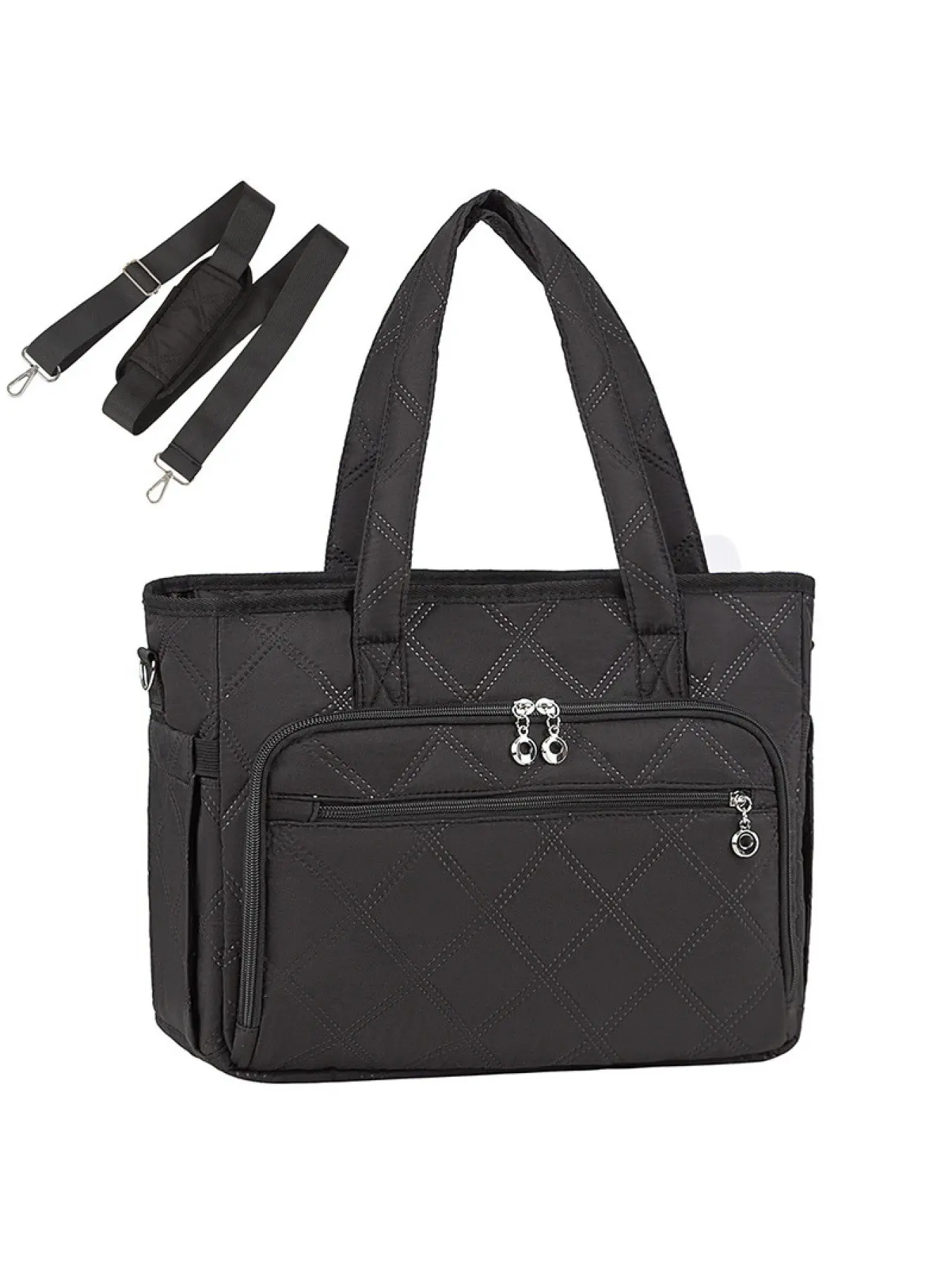 Lightweight Quilted Tote Bag, Multi-Pocket Travel Shoulder Backpack, Designed for Women, Preppy Style, All Seasons, Wristlet Type