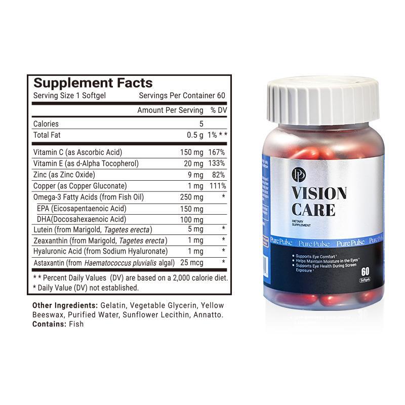 Pure Pulse Vision Care Eye Support Dietary Supplement for US Customers - 60 Count Bottle