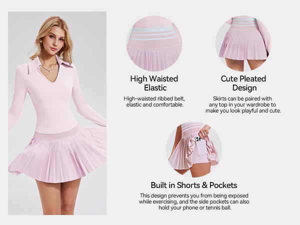 Airfree Two Piece Golf Outfits for Women Tennis Skirt Set for Women Racerback Sleeveless/Longsleeve Top with High Waisted Pleated Skirts Golf Athletic Spring Outfits