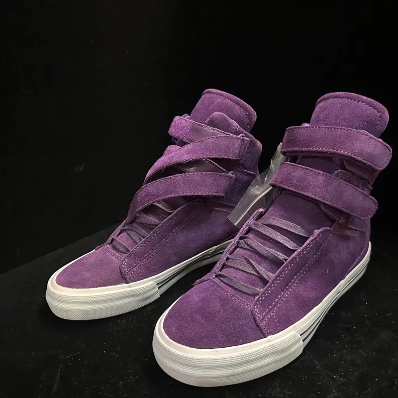 Supra Tk Society Purple & White Premium Suede Perforated Sneakers Velcro Strap Unisex Skate Shoes for Men and Women