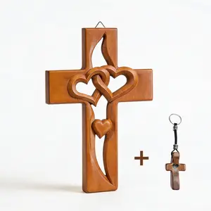 Wooden Heart-Shaped Cross Wall Decor, Wooden Cross Decorations, Ideal Gift for Weddings, Valentines Day, Anniversaries, Easter Basket Essentials Cross Fidget for Anxiety Relief