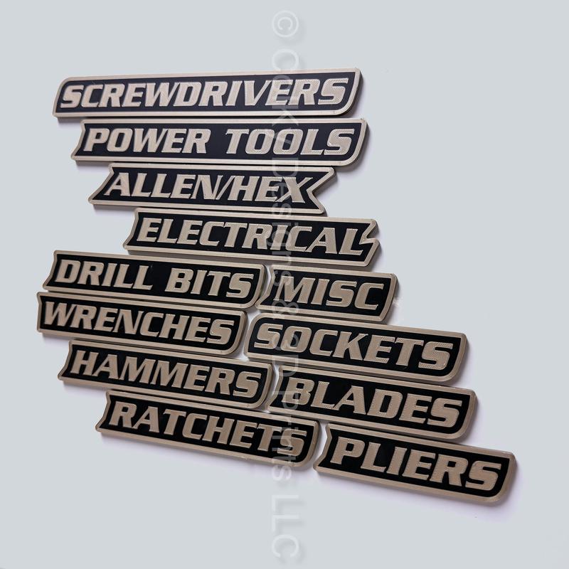 12-Pack Premium Magnetic Toolbox Labels for Tool Organization - 12 Pack of High Quality 3D Printed Personalized Magnets for Metal Cabinets, Drawers, Tool Chests, Decor Plastic Gift