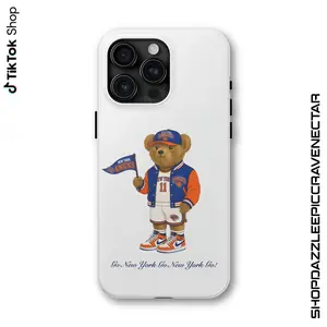 NYC Basketball Teddy Phone Case, Retro Teddy Illustration Phone Cover, NY Bear 17 Air Pro Max