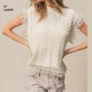 Women Sweater Vest Y2k Sleeveless Pullover Top Crew Neck Lightweight Fall Knit Tank Top