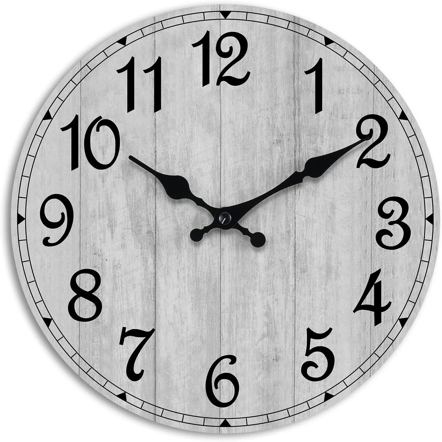 Wall Clock, 10 Inch Wall Clocks  Operated Silent Non Ticking, Country Wooden Clocks Farmhous Clock for Bathroom, Living Room, Kitchen, Bedrooms (Gray)