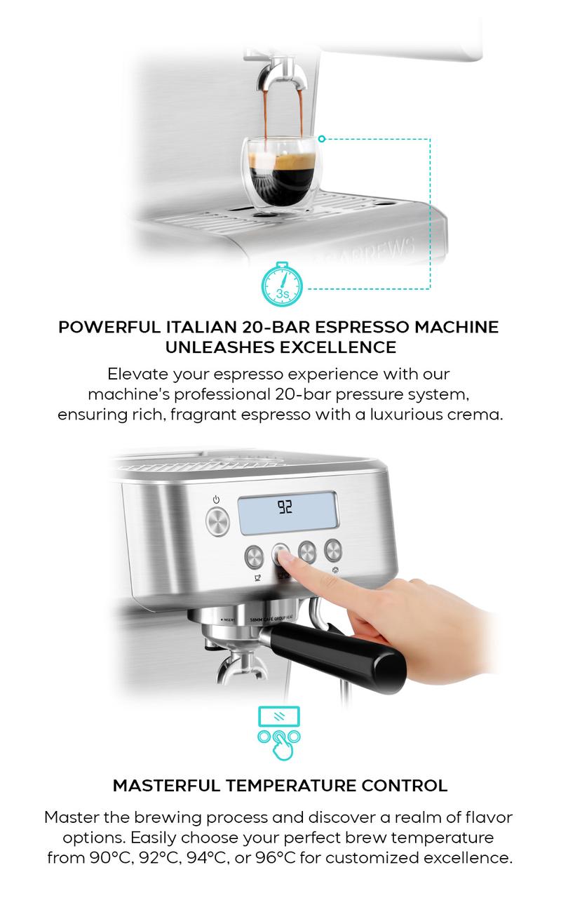 CASABREWS [Ultra] Espresso Machine with Milk Frother, for coffee ground, capable of making Latte at Home, espressomachines