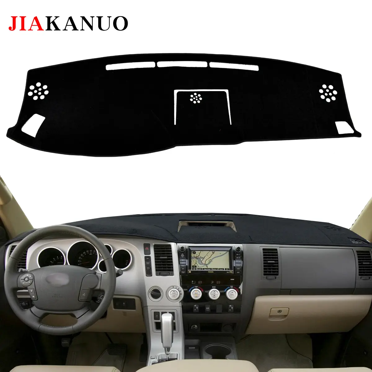 JIAKANUO Rectangular Dashboard Cover Pad for 2007-2013 Toyota Tundra, Black Polyester Car Mat with Silicone Grip Particles, Sunscreen, Anti-Glare Protection, Reflective Properties, Heat-Insulating, Durable, Easy Installation, Protection and Functionality