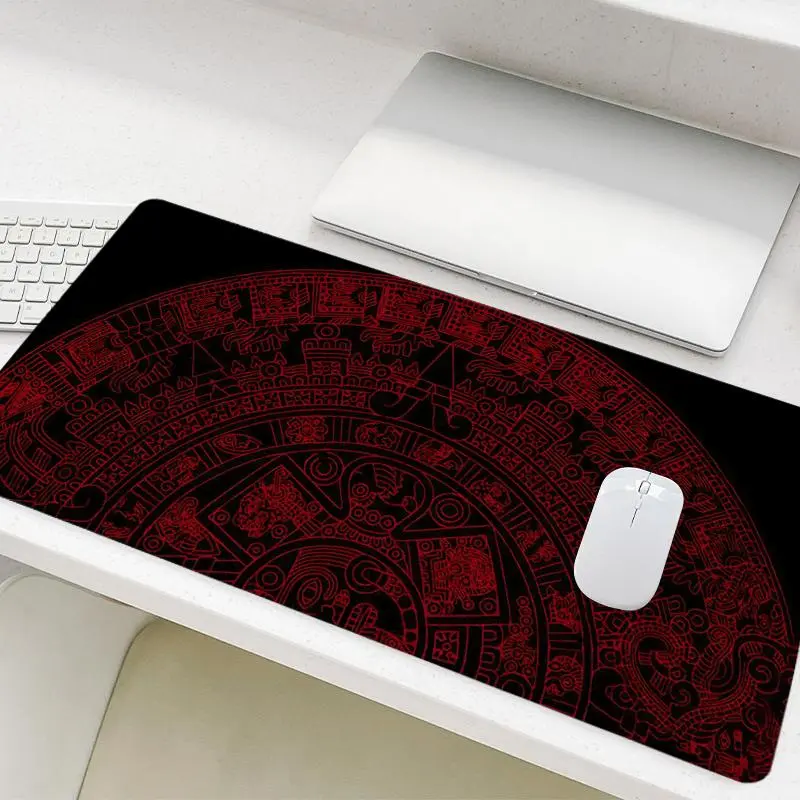 Mystical Aztec Style Mouse Pad, Rectangle Gaming Mouse Pad, Gaming Desk Accessory, Office Desk Accessories, Computer Desk Accessories, Non-Slip Rubber Base Stitched Edge Desk Pad for Laptop Desktop