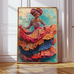 Girl Dancing Wall Art Canvas Poster, 2D Flat Design, Artistic, Girl Wearing Dress, Home Decor, Modern Home Decor, Perfect Gift, High-Quality Material, Wooden Wall Art