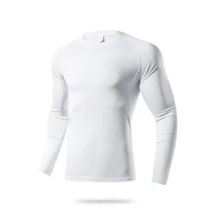 Men's High-Performance Compression Long Sleeve Athletic Shirt - Quick-Dry, Moisture-Wicking, Stretchy, Breathable Fabric for Gym, Running & Sports - Solid White, Round Neck, Machine Washable, Gym Clothes