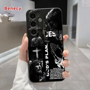 Prayers in the Dark Pattern Straight Edge Phone Case Compatible with SAMSUNG Galaxy S26 Ultra S24 S23 Plus S25 S22+ Shockproof Drop Protection Rugged Durable Liquid Silicone Cover Cellphone Protective