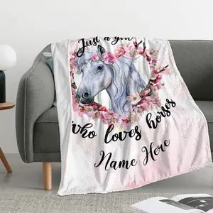 Horse Print Blankets, Personalized Just A Girl Who Loves Horses BlanKet with Name, Custom Horse Gifts 30x40BLANKET