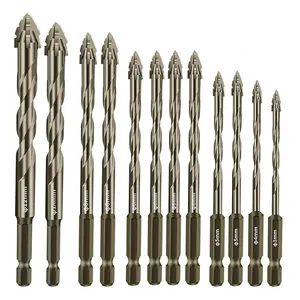 10-Piece Four-Legged Eccentric Drill Bit Set, Sizes 5-12mm, Durable and Efficient Drilling Performance, Suitable for Concrete, Tile, Glass, Metal, Drill Bits Set