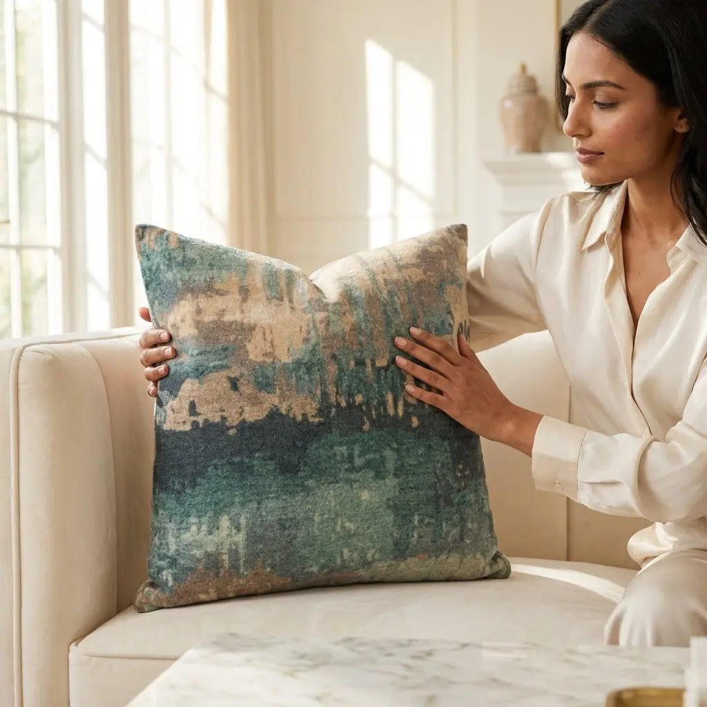 Payton Throw Pillow TealGreen 20"x20"x4" Soft Cozy Velvet Decorative Cushion for Living Room or Bedroom Modern Elegance