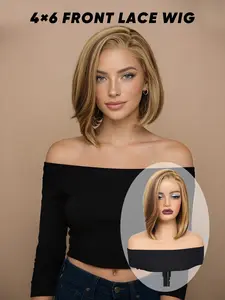 12-Inch Brown Bob Wig, Straight Lace Wigs — Featuring a 4x6 HD Lace Front, Pre-Plucked Hairline, and Pre-Cut Style. Crafted from Heat-Resistant Synthetic Fibers, it is easy to wear, designed specifically for women, and ideal for daily use.