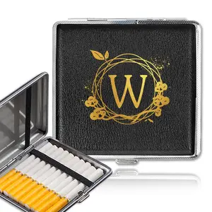 Initial Name 26 Letter Pattern PU Leather Cigarette Case, 1 Count Portable Cigarette Box, Moisture-proof Cigarette Organizer for Home Outdoor