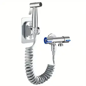 Handheld toilet spray - brass T-valve adapter, adjustable water pressure control of spray, with retractable spring hose of toilet, suitable for cleaning.