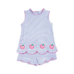 Good Apple Blue Stripe Cleo Short Set - Soft Knit 2Pc Back to School Outfit for Girls