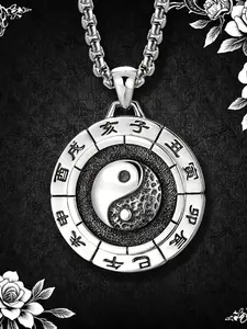 Vintage Eastern Tai Chi Bagua Pendant Necklace, Halloween Christmas Gift, 60cm Pearl Chain, Perfect Birthday Present for Men