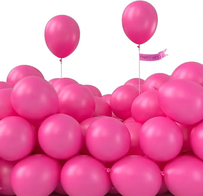 PartyWoo 5-Inch Hot Pink Rubber Round Decorative Balloons Set, 100pcs Magenta Fuchsia for Balloon Arch, Birthday Theme, Festive Baby Shower Wedding Party Supplies-Pink-Y12, Balloons For Balloon Arch, Decorative Balloons Balloons