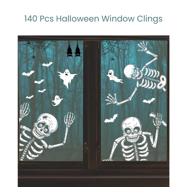 140 Pcs Halloween Window Clings, Removable Double-Sided Glass Decals, Spooky Window Stickers for Party Home Decor, Halloween Gift