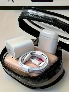 Transparent Portable Waterproof Keychain Data Line Organizer Box, Cute Fashion Storage Case for Earphones Cables Lipstick Powder Puffs