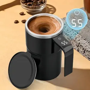 Smart Coffee Mug with Lid, Temperature Display, Automatic Stirring, USB Rechargeable, Ideal for Coffee, Tea, Hot Chocolate, Gift