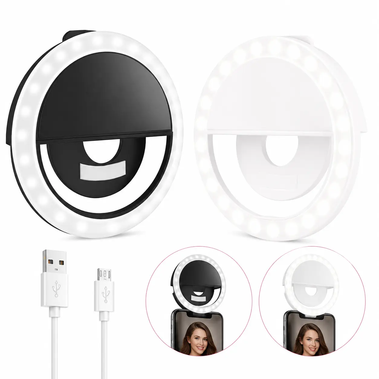 Portable Clip-on Selfie Ring Light, USB Rechargeable Mini LED Fill Light, Adjustable Brightness Phone Ring Light for Live Streaming, Makeup Vlog Selfie Photography Smartphone Cellphone