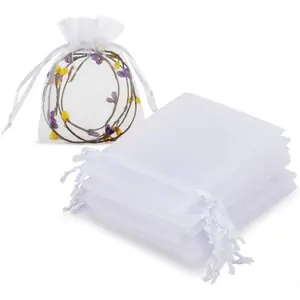 100 Pcs 3x4 Inch Sheer Organza Drawstring Pouches, Small Mesh Gift Bags Wedding Party Favor Bags, Mini Portable Packaging Pouches for Jewelry Earrings Bracelets Candy Small Presents & Party Supplies