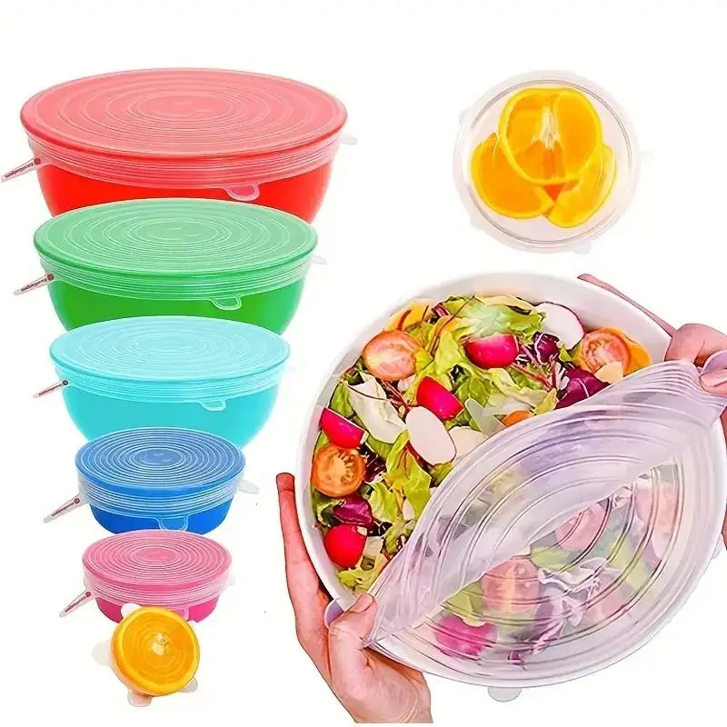Silicone Food Storage Cover, 6 Counts/set Reusable Assorted Sizes Food Storage Lid, Household Sealed Bowl Cover, Kitchen Accessories, Home Accessories