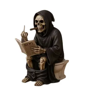 Squatting Middle-Finger Grim Reaper Resin Statue - Collectible Resin Figure, Desktop Figurine, Table Ornament, Halloween Decor, Funny Statue Figurines, Small Gift