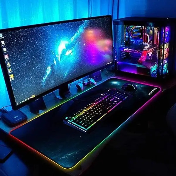 LUXCOMS RGB Soft Gaming Mouse Pad Large, Oversized Glowing Led Extended Mousepad , Computer Keyboard Pad Mat,31.5X 11.8in