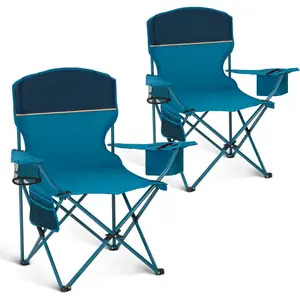 2 Pack Portable Camping Chair for Adults, Folding Outdoor Camp Chair Lightweight Lawn Chairs Folding Collapsible Chair for Camping, Tailgates, Beach, Blue, Support 250 lbs