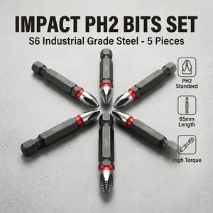 5-Pack Ph2 Cross Impact Screwdriver Bits, 65mm Extra Long, S6 Industrial Hardness, 1/4" Hex Handle, Durable Shock-Resistant, Professional Choice