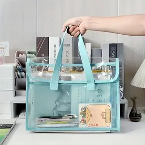 Large Capacity Transparent Waterproof PVC Handbag, Grid Storage Tote Bag, Durable Portable File Holder for Office Supplies Home Travel, Work Bag, Waterproof Clear Bag