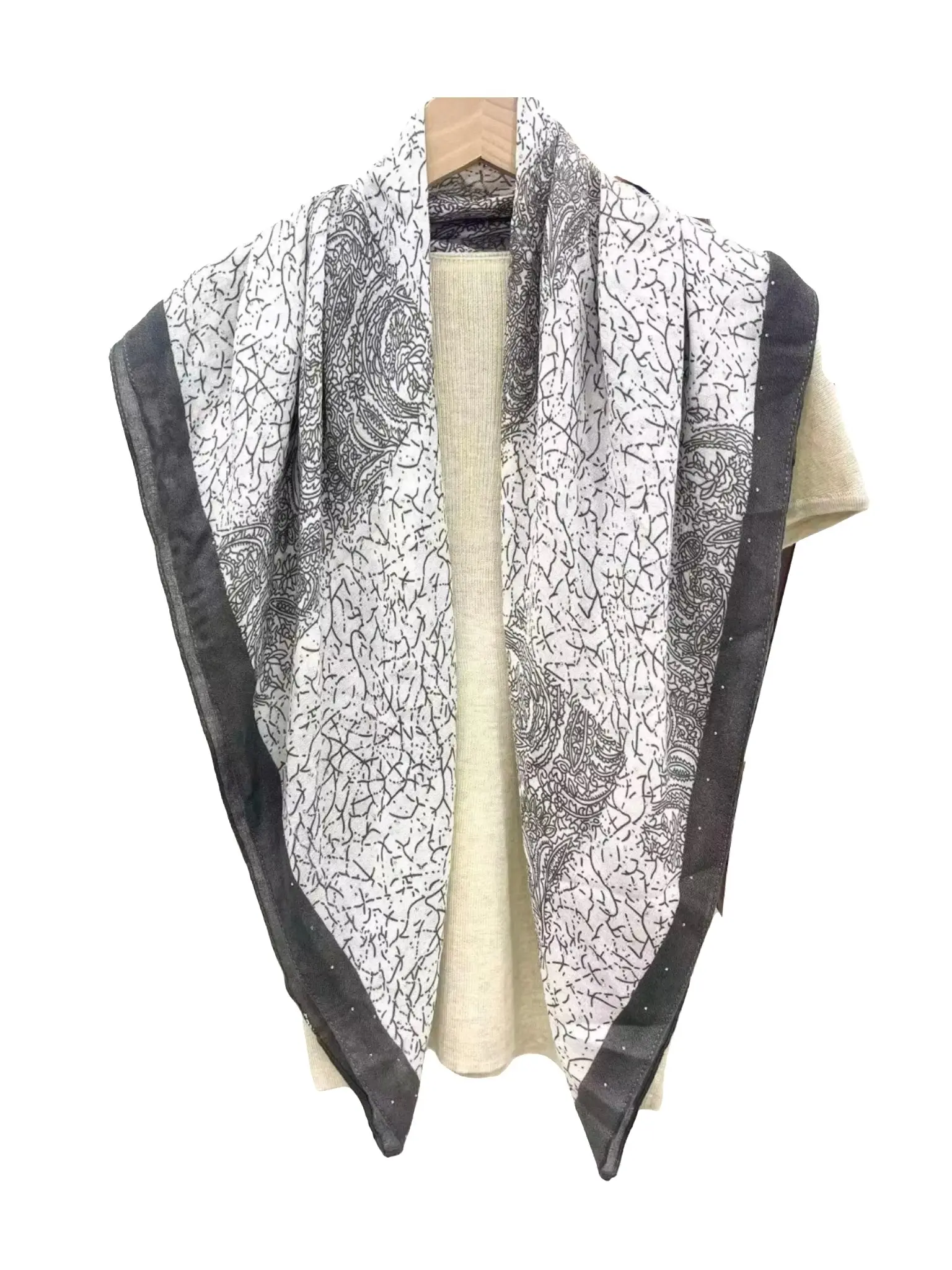 Spring Summer 2026 New 90cm Silk Scarf, Turkish Mesh Geometric Print, Boho Style, All Seasons, Fashionable Ladies' Headscarf
